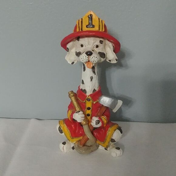 Small Firehouse Dalmation Figurine Whimsical Firefighter Decor - Picture 1 of 8